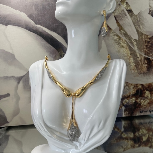 ALEXIS BITTAR Solanales Crystal Teardrop Necklace & Earrings (Silver & Gold)
